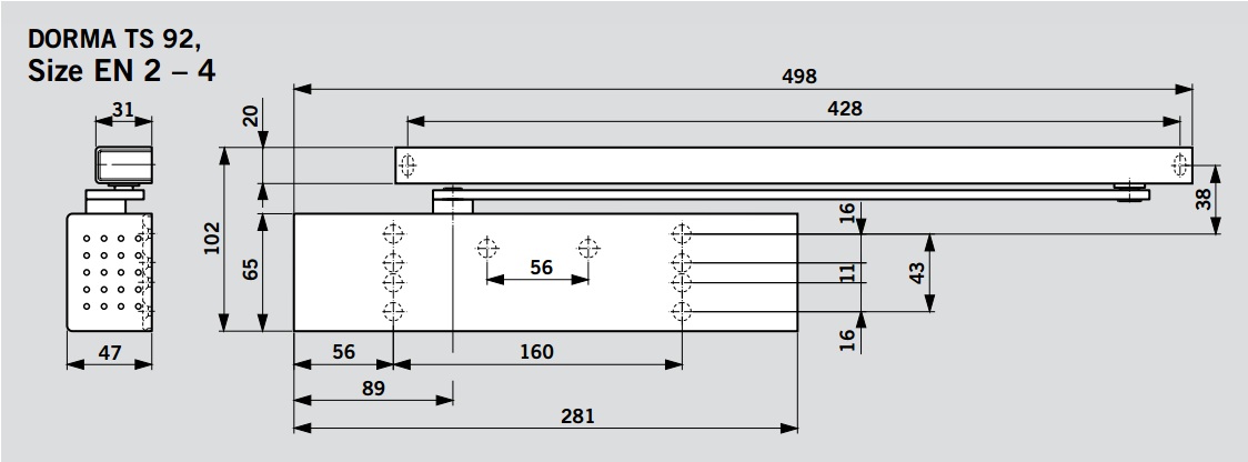 Dorma TS92, Σούστα επαναφοράς πόρτας με ρυθμιζόμενη δύναμη 2-4 για εσωτερικές πόρτες έως 110cm